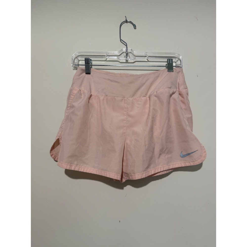 Nike Dri-FIT Women Running Shorts Pink Reflective Swoosh Back Zip Pocket Small